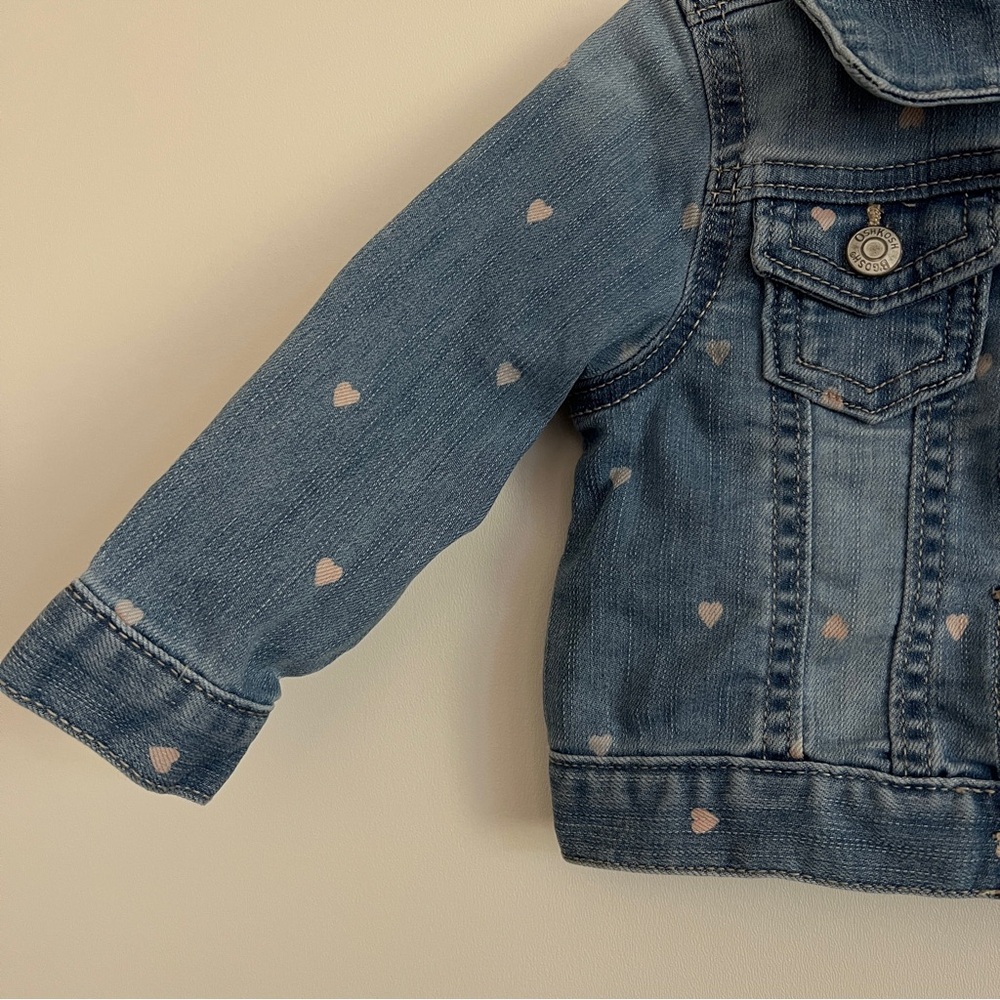 OshKosh B'gosh Pink Heart Blue Denim Jean Jacket-Baby’s Size 12 Months - Picture 3 of 7